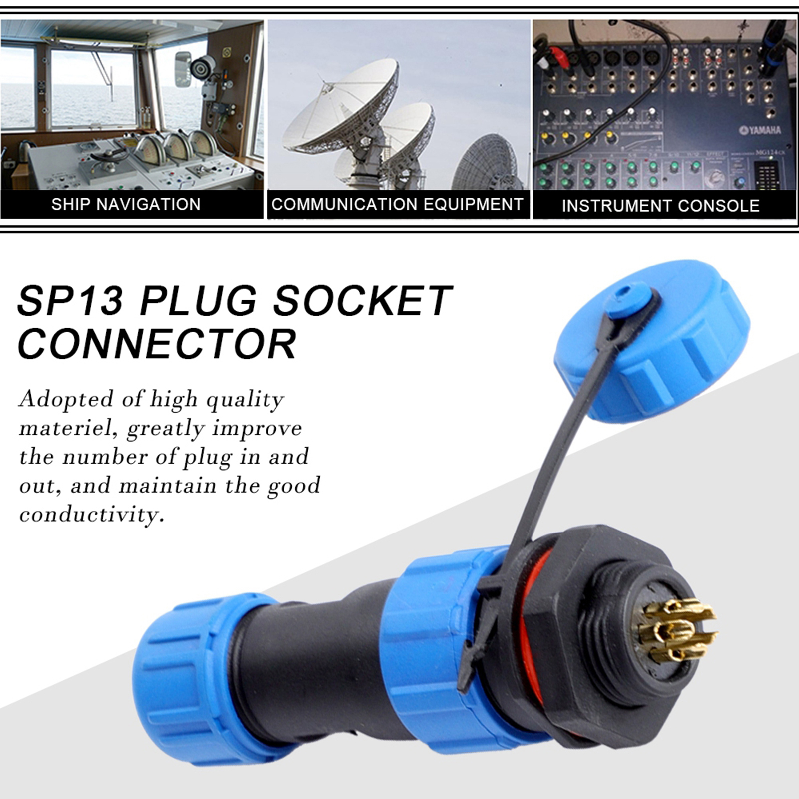 Connecteur De Prise En Plastique Étanche Ip67 Sp13 À 5 Broches (5 Broches)