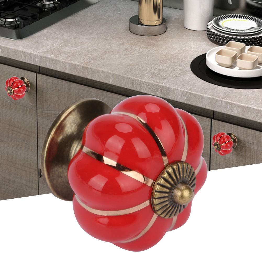 Boutons De Porte En Céramique En Forme De Citrouille, Style Européen, Poignées Pour Meubles De Chambre, Placards Et Tiroirs (rouge)