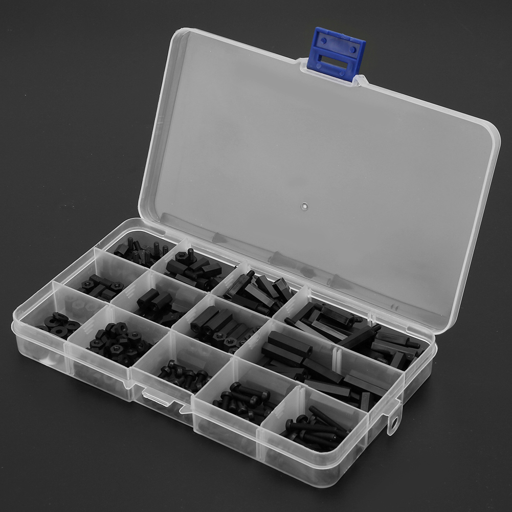 Ensemble De 320 Entretoises Hexagonales Bidirectionnelles En Nylon Noir, Vis Et Écrous M3