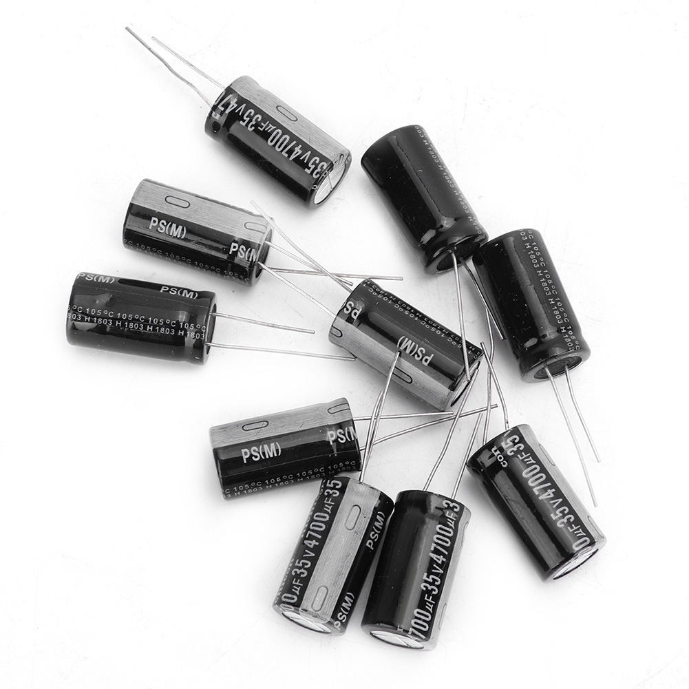 10 Condensateurs Électrolytiques En Aluminium Noirs 35 V 4700 Μf, Bornes Standard 18 X 30 Mm