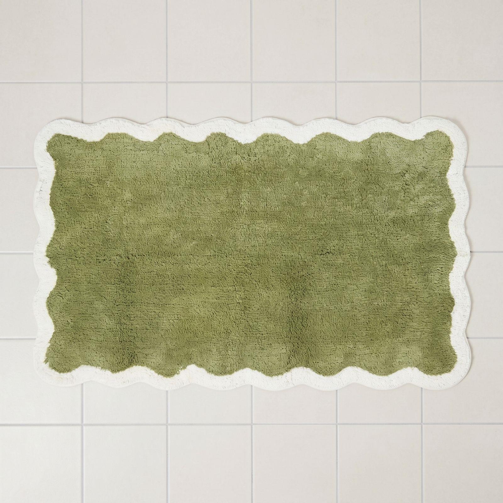 Homescapes Badematte Mit Wellenrand 50x80 Cm – Badteppich Grün,100 % Baumwolle
