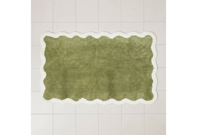 Homescapes Badematte Mit Wellenrand 50x80 Cm – Badteppich Grün,100 % Baumwolle