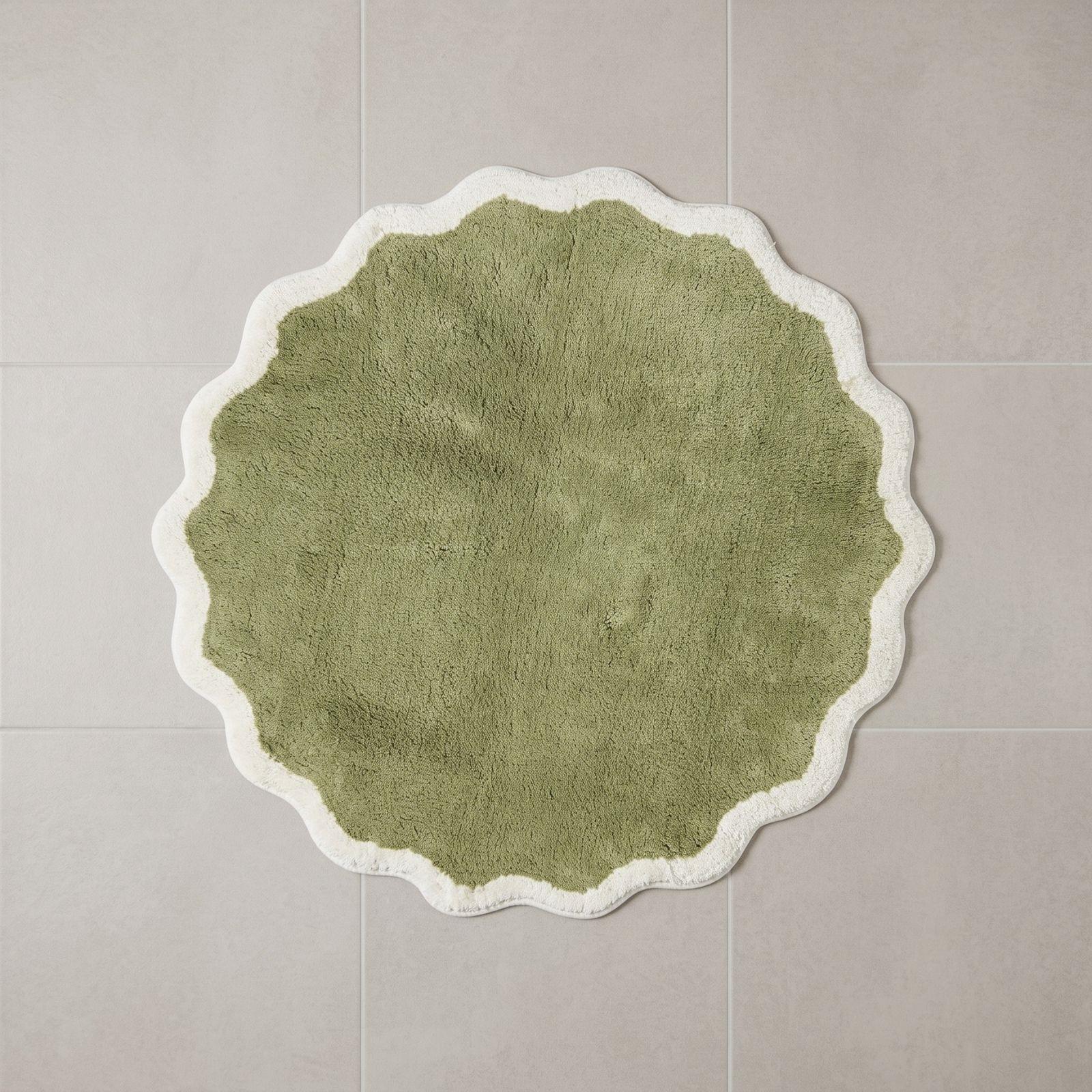 Homescapes Badematte Rund Mit Wellenrand 70 Cm – Runder Badteppich Grün, 100 % Baumwolle