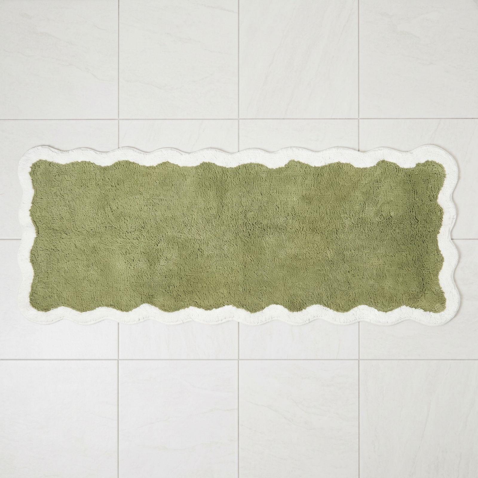 Homescapes Badläufer Mit Wellenrand 40x100 Cm – Langer Badteppich Grün, 100 % Baumwolle