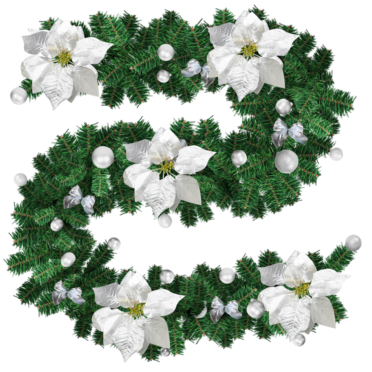 Jiubiaz Led-weihnachtsgirlande 2,7 M Mit 50 Leds Und Silberfarbenem Schmuck