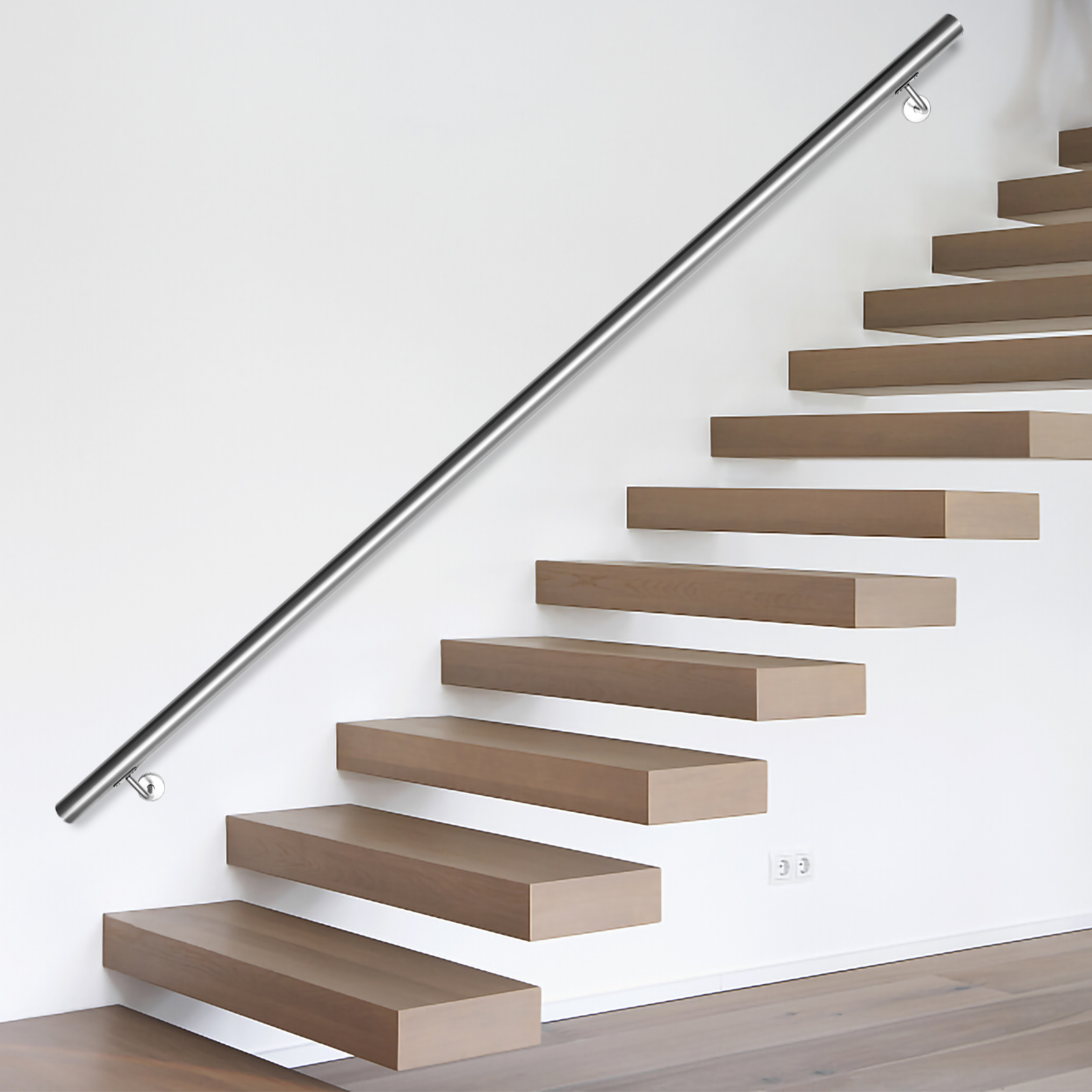 Jiubiaz Edelstahl Handlauf 200 Cm Ø42 Mm Aus 304 Edelstahl, Wandhandlauf Treppengeländer Gebürstet, Für Treppe Balkon Innen Außen