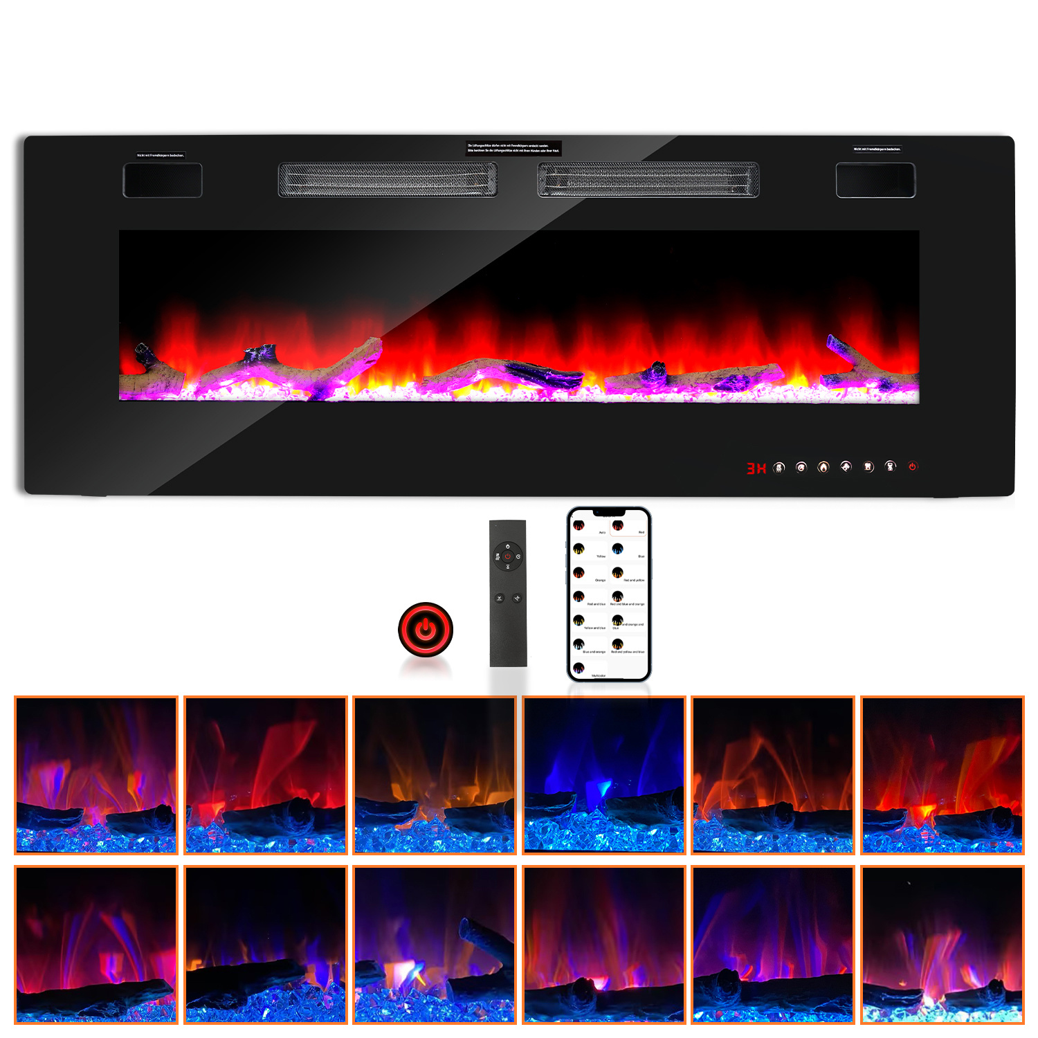 Jiubiaz Elektrokamin 750/1500 W Mit 12 Flammenfarben Und 5 Helligkeitsstufen