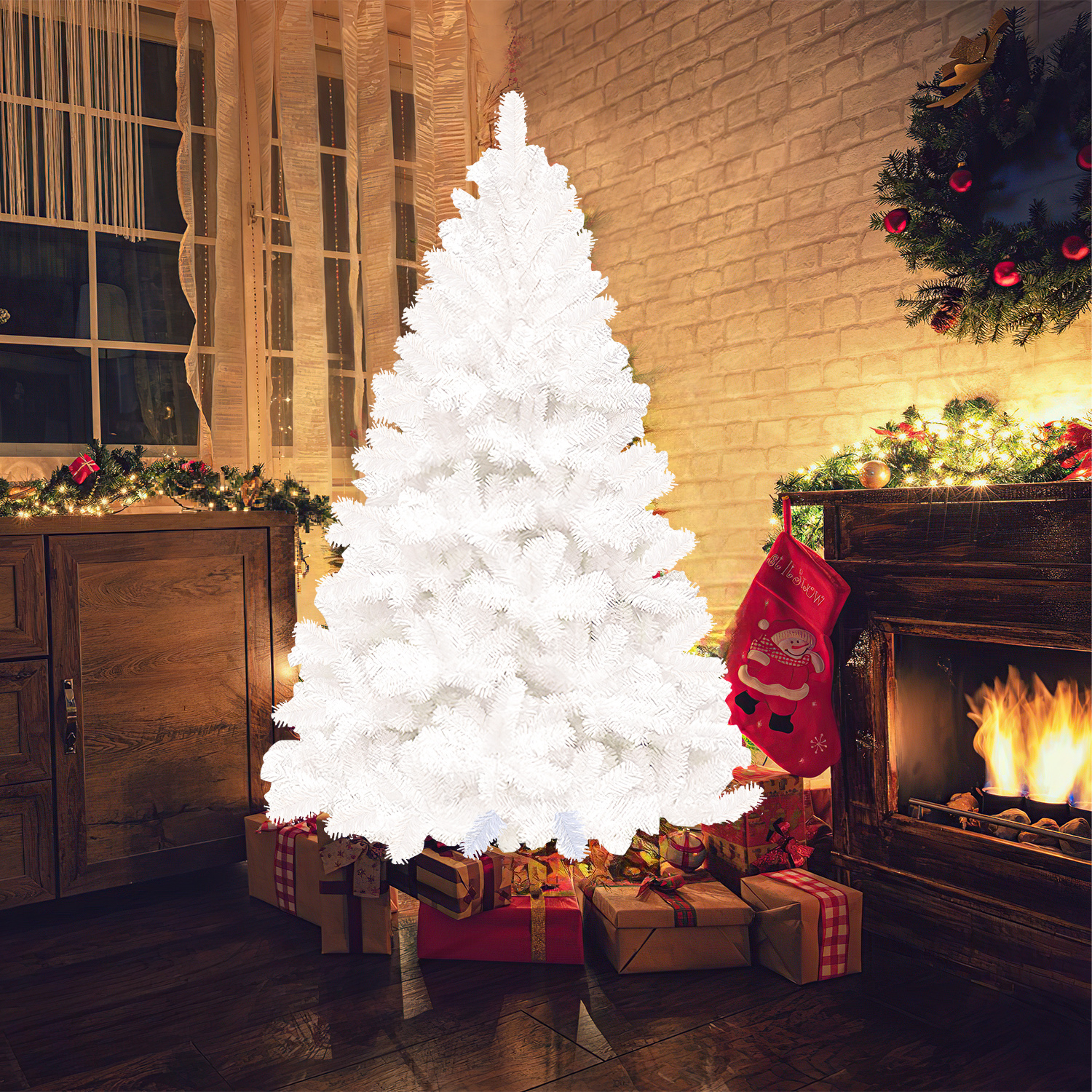 Jiubiaz Künstlicher Weihnachtsbaum Tannenbaum, Pvc Nadeln Metallständer & Klappsystem Christbaum Weiß 150cm