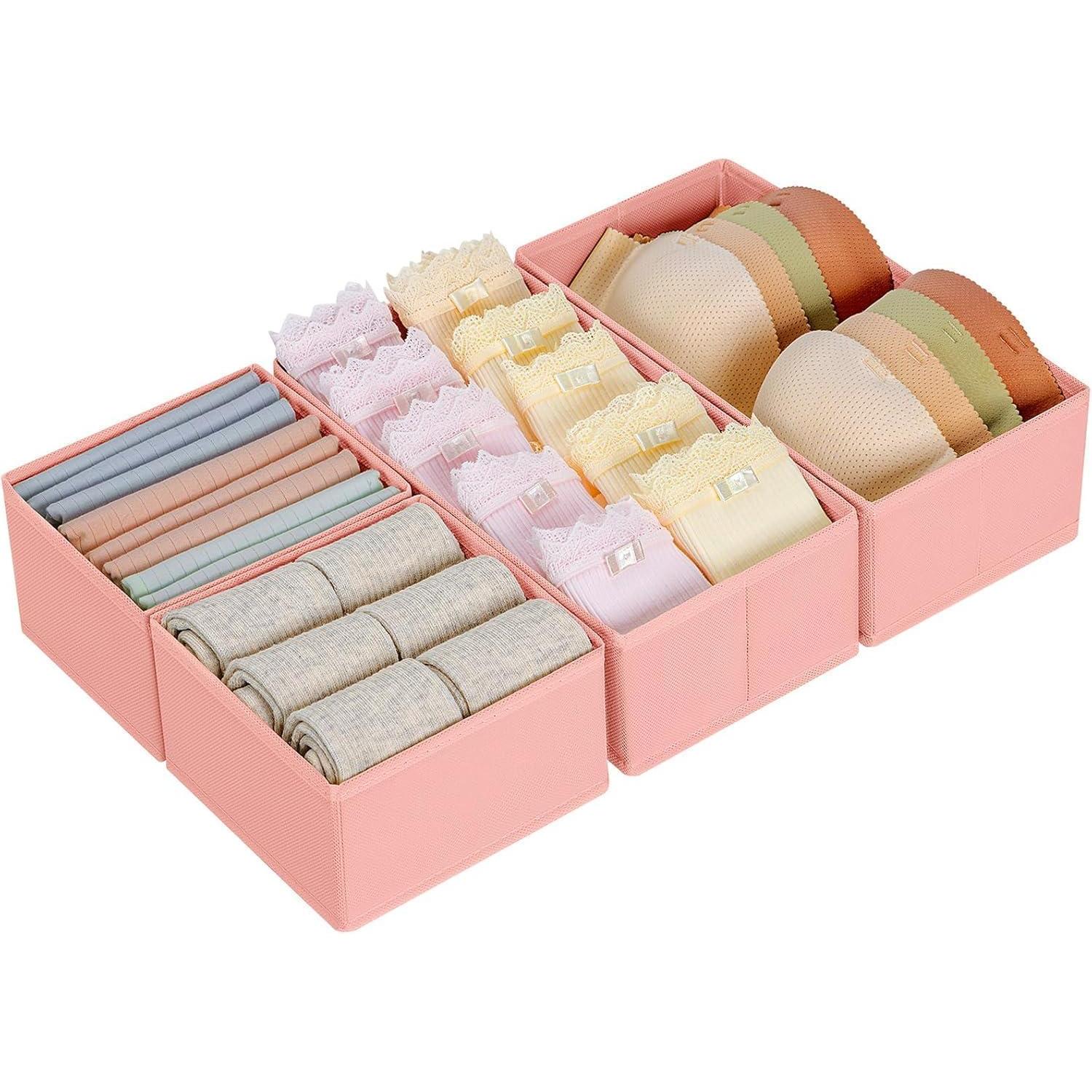 4er Set Schubladen Organizer, Faltbare Stoffboxen Für Kleidung, Rosa