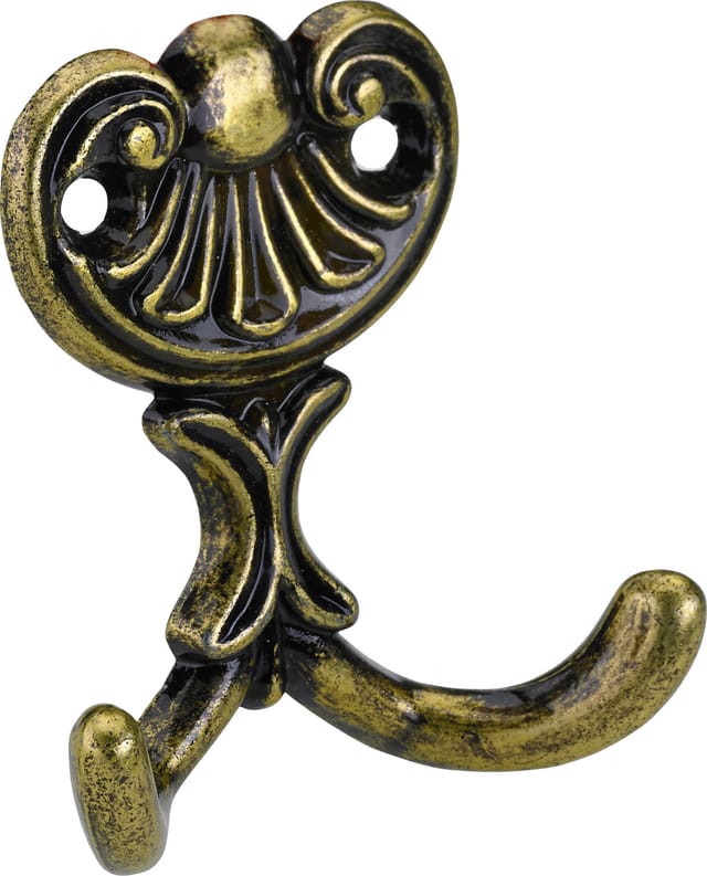 Mantelhaken, 60 x 67 x 22 mm, Zinkdruckguss vermessingt, brüniert