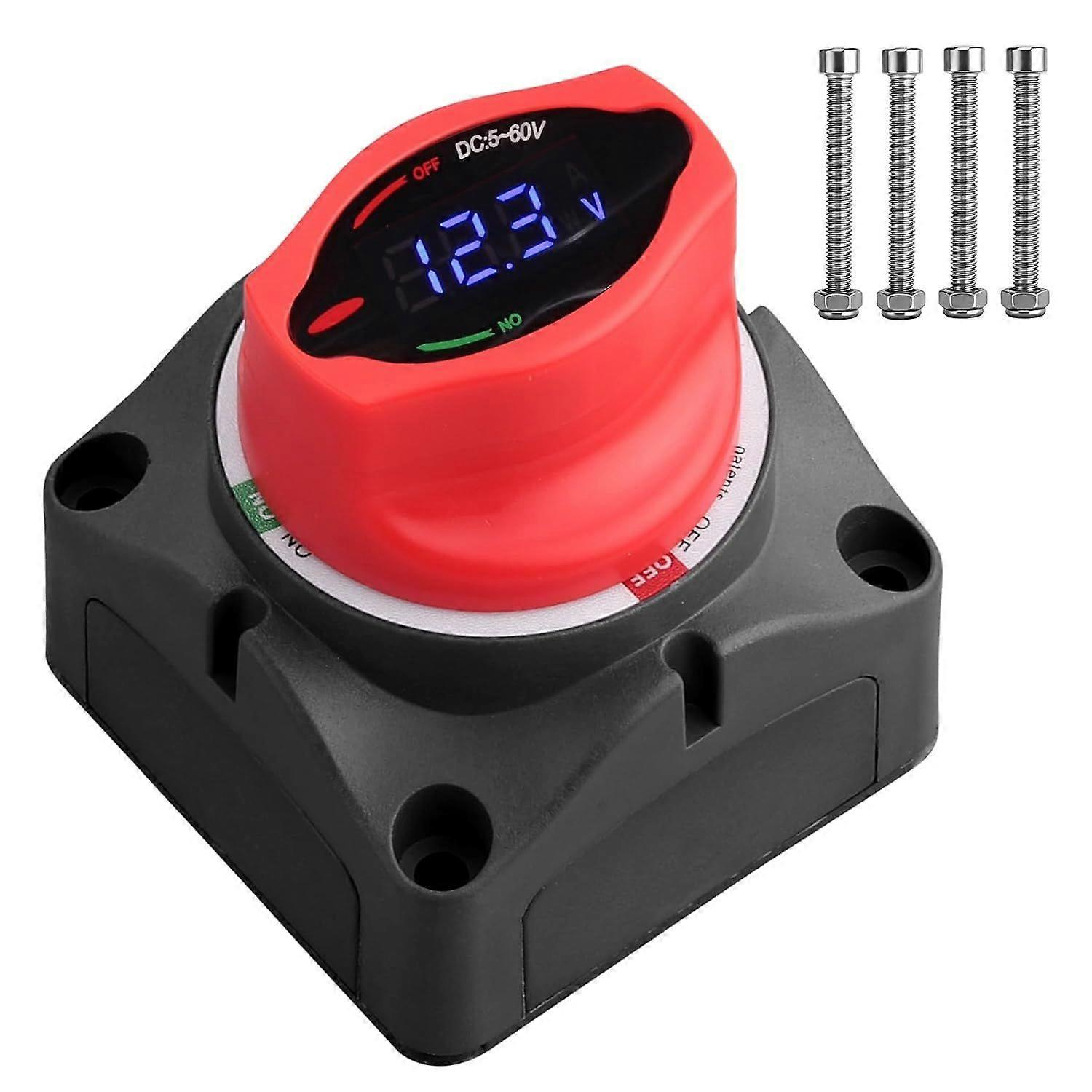 Justech Upgrade Batterietrennschalter Mit Digitaler Spannungsanzeige Dc 5-60v Hauptisolator Abschalt-/trennschalter Für Boote, Autos, Lkws Und Wohnmobile R-jxlgv