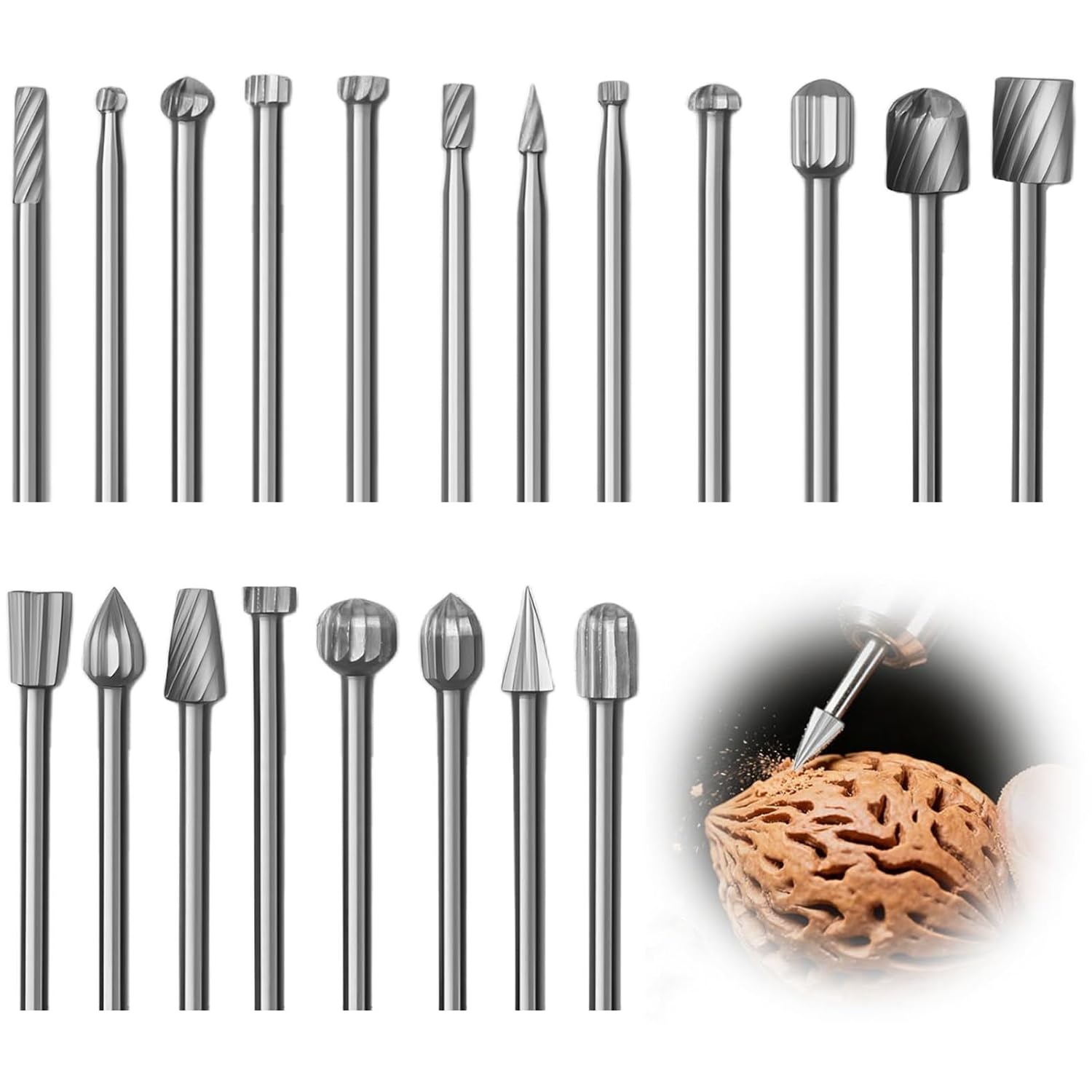 20 Stück Hartmetall Frässtifte Set Mit 3mm(1/8") Schaft Hss Hohe Härte Rotary Holzschnitzerei Fräser Doppelschnitt Für Bohrmaschine Metall Holzschneiden Bohrer Schleifen Schnitzen Gravieren
