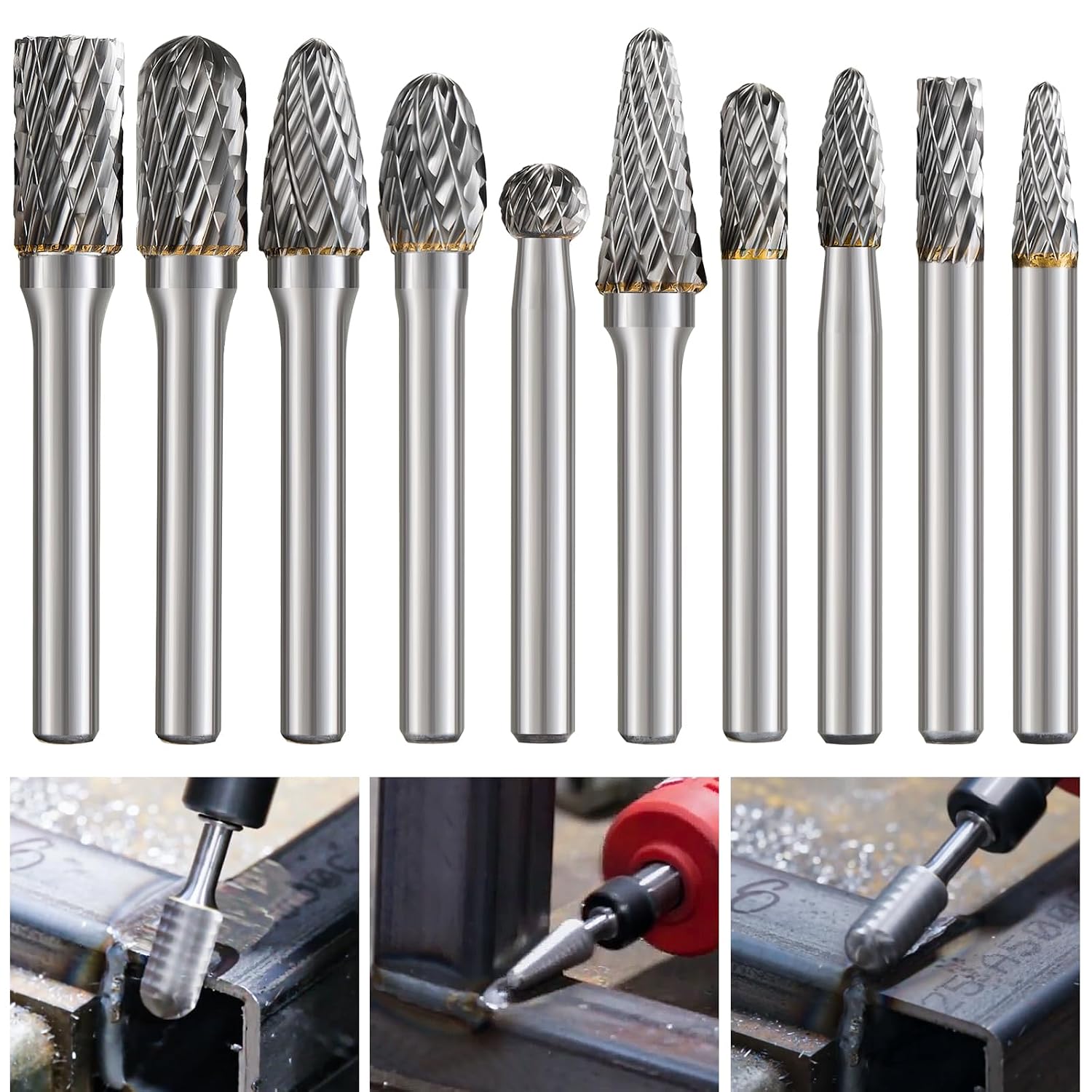 10 Stück Hartmetall Frässtifte Set Mit 6mm Schaft, Fräser Für Bohrmaschine, Winkelschleifer & Dremel, Entgraten, Schleifen & Fräsen Von Metall, Stahl, Holz