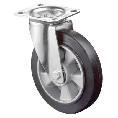 Lenkrolle 200mm L400.B80 Platte,Elastik schw.,KL L400.B80.200