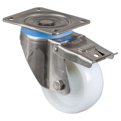 Lenkrolle 125mm HS120 Platt.Kst.weiß,ER,RL,FestHS120.B14.125