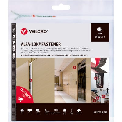 VELCRO ALFA-LOK Fastener Hakenband 25mm x 5m, schwarz