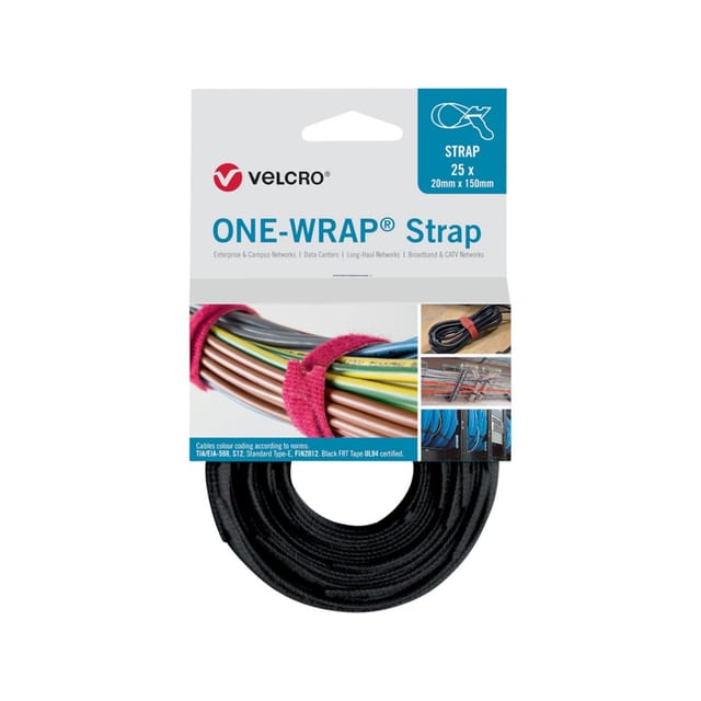 VELCRO Klettkabelbinder One Wrap Strap 20 x 330mm, schwarz, 25 S
