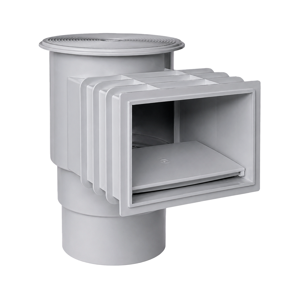 Skimmer Qp Para Piscina De Hormigón Boca 200 Mm Gris Claro – Tapa Redonda – Ref. 500183gc
