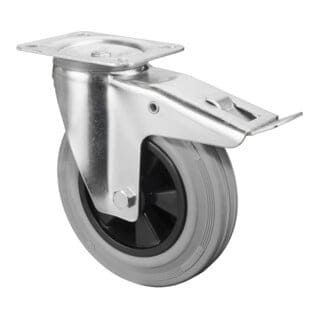 Lenkrolle 200mm L420.B46 Platte,Gummi grau,RL,FestL420.B46.200