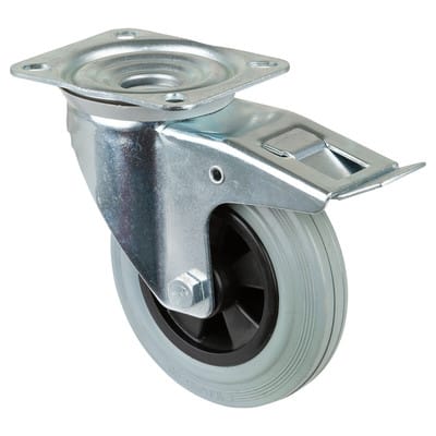 Lenkrolle 160mm L420.B46 Platte,Gummi grau,RL,FestL420.B46.160