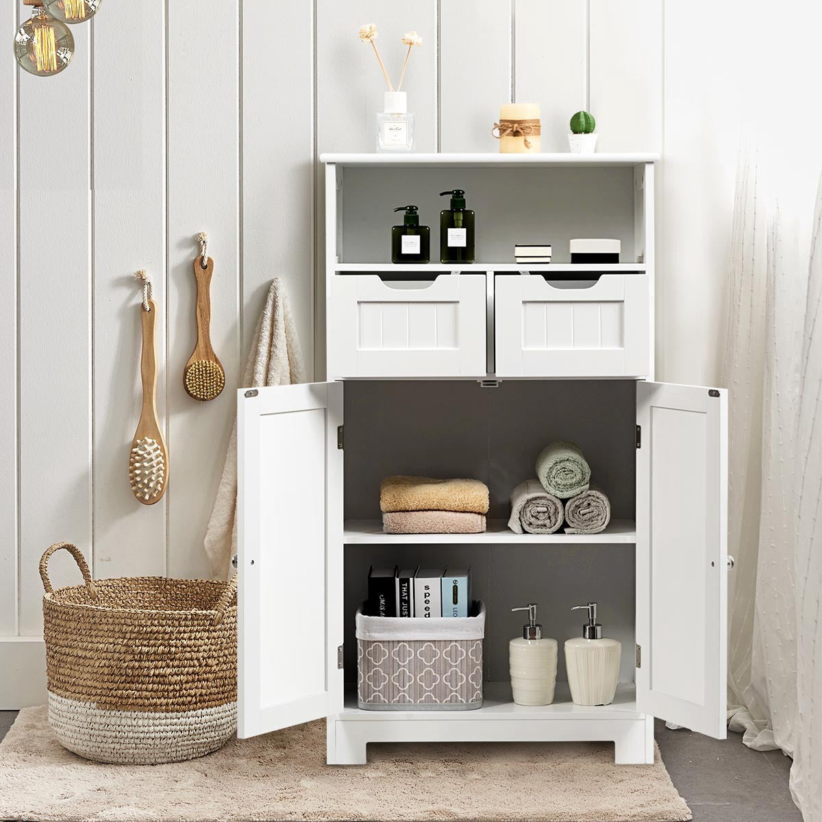 Badezimmer-unterschrank Mit Offenem Regal, 2 Schubladen, Schwarz