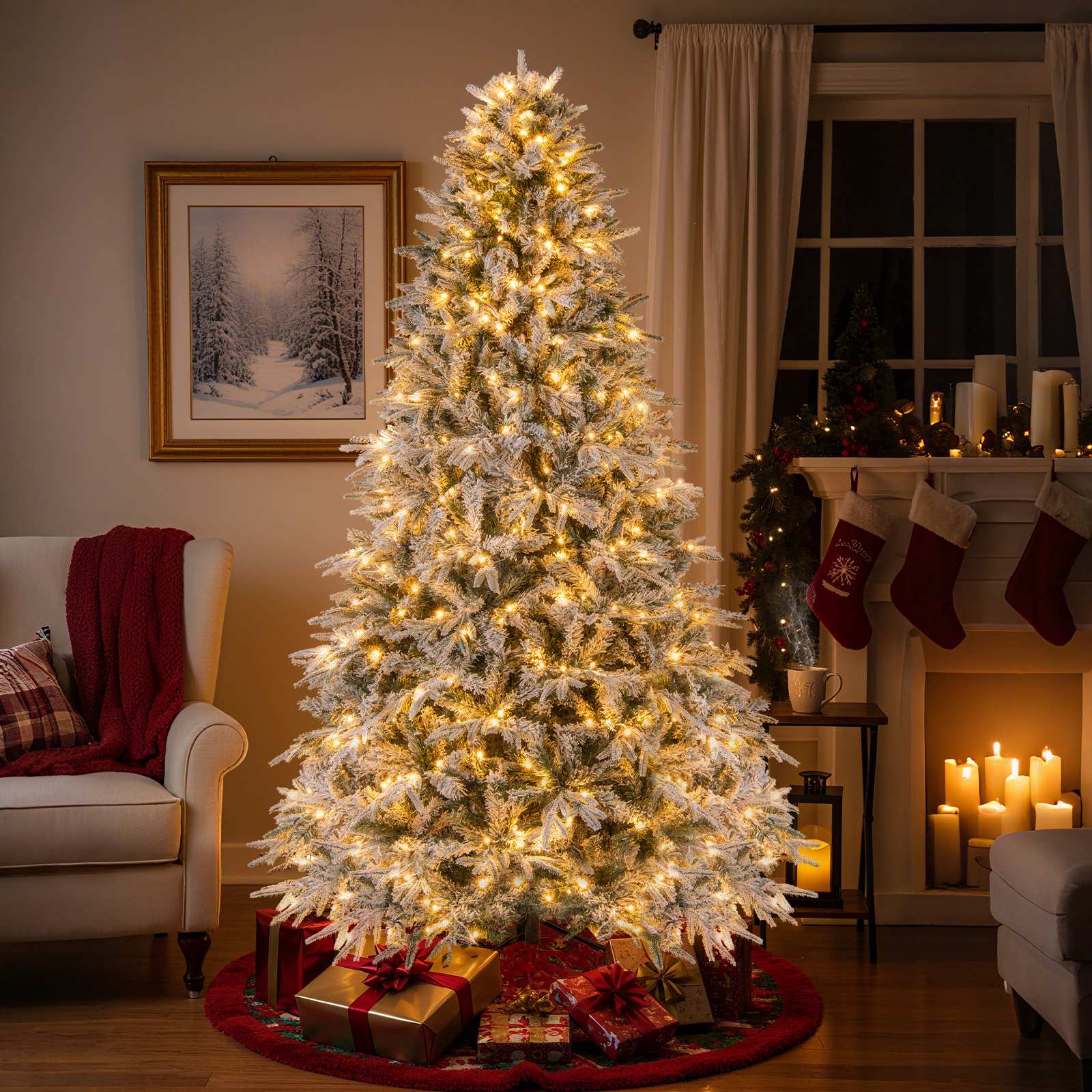 240 Cm Großer, Künstlicher, Schneebedeckter Weihnachtsbaum Mit 460 Leds