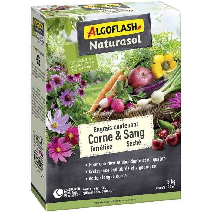 Dünger - Algoflash Naturasol - Geröstetes Horn, Getrocknetes Blut - 3 Kg