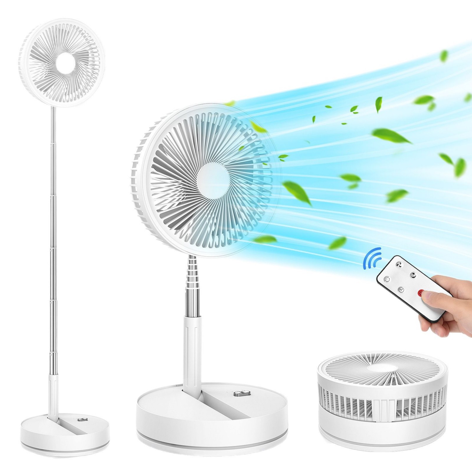 Tragbarer, Leiser Standventilator, 9 Zoll, Weiß, 8000 Mah, Usb-wiederaufladbar, Faltbar