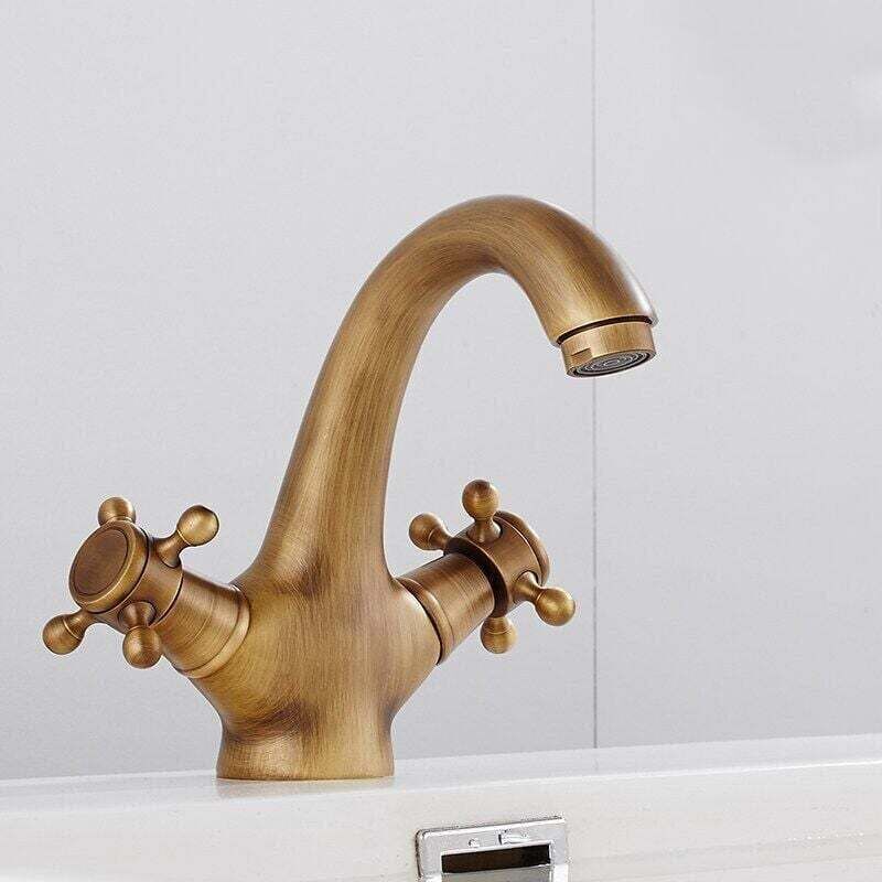 Vintage-waschtischarmatur Aus Messing, Badarmatur Mit Zwei Bronzegriffen, Hochwertiges Produkt, Langlebig Und Zuverlässig, Aus Ausgewählten Crezuo-materialien