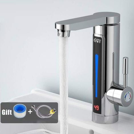 220 V Mischbatterie Durchlauferhitzer Durchlauferhitzer Mit Buntem Led-edelstahl-heizrohr Und Echtzeit-temperaturanzeige Für Waschbecken (silber)