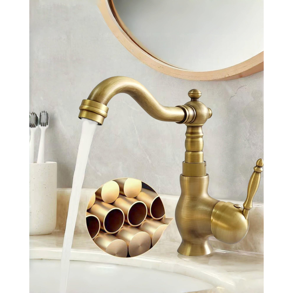 Robinet De Lavabo Vintage En Laiton Brossé,mitigeur Monocommande Bronze Rétro À Rotation 360°,robinet Mélangeur Pour Évier De Salle De Bain En Cuivre,bec 16 Cm,connexion 3/8