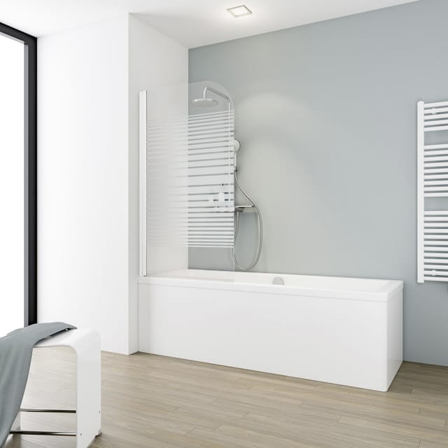 ExpressPlus Badewannenfaltwand 1-teilig mit Dekor-Querstreifen, alpinweiß, 140x80cm