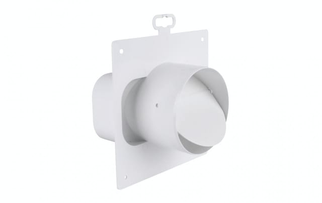 Adapter rund/eckig, Rohranschluss Ø 100 mm an Flachkanal 125, mit Rückstauklappe, weiß