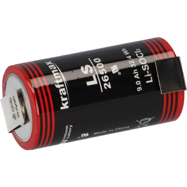 KRAFTMAX Lithium-Batterie LS26500, C, mit Z-Lötfahne, 3,6 V-, 9000 mAh