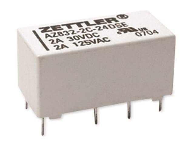 ZETTLER Printrelais, AZ832P2-2C-12DE, 12V, 2 Wechsler, 220V/DC, THT