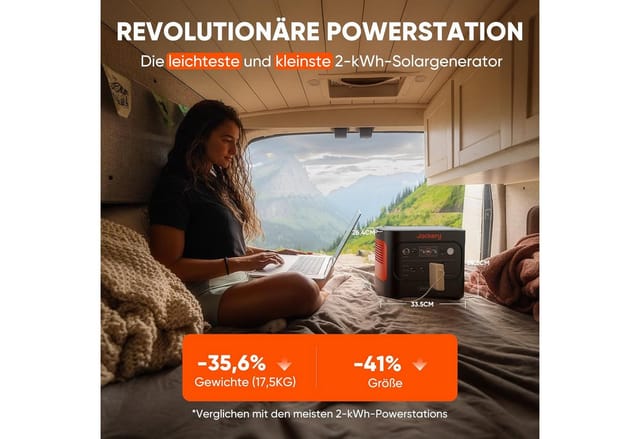 JACKERY Powerstation E2000 V2 EU, 2.042 Wh, Lithium-Eisenphosphat, 2.200 W, solarkompatibel
