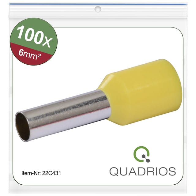 QUADRIOS Aderendhülse 22C431, 6 mm², Gelb, Teilisoliert, 100 Stück