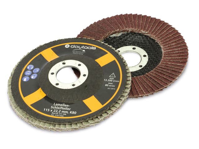 DAYTOOLS Lamellen-Schleifteller, 115 mm, Körnung 80, 5 Stück