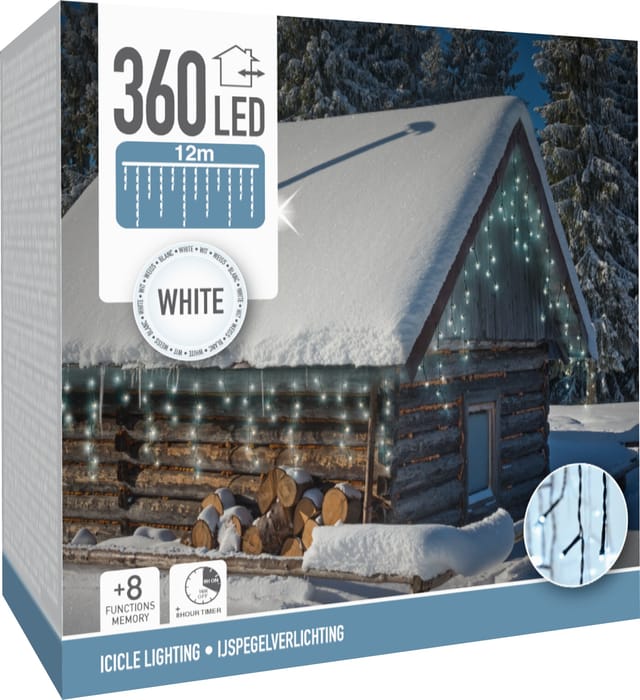 LED-Eiszapfenbeleuchtung kaltweiß, 360 LEDs, Grünes Kabel, Innen/Außen, 15m