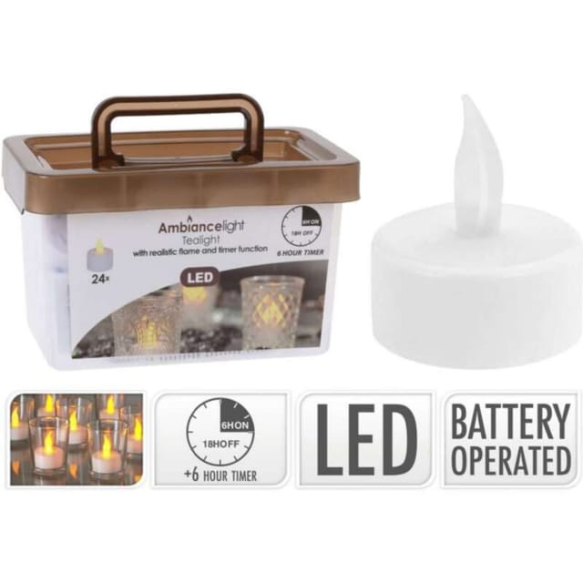 LED-Teelichter 24 St. Inkl. Batterien, mit Timerfunktion, warmweiß