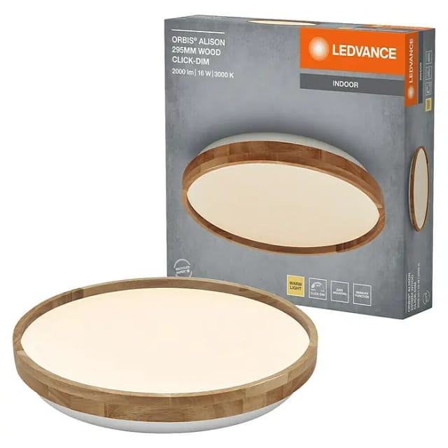 OSRAM LED-Deckenleuchte mit Holzring, 16 W, 3000 K, Dimmbar, EEK: E, 1000 lm, IP20, warmweiß