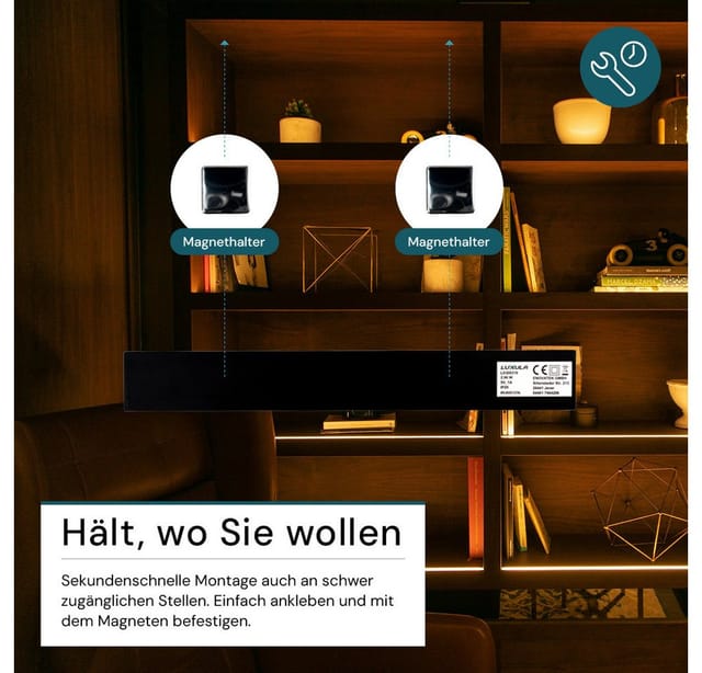 LUXULA LED-Schrankleuchte mit Bewegungsmelder, 2,96W, 110lm, CCT, IP20, schwarz, 30cm