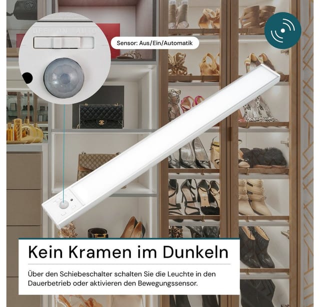 LUXULA LED-Schrankleuchte mit Bewegungsmelder, 4,07W, 140lm, CCT, IP20, silber, 60cm
