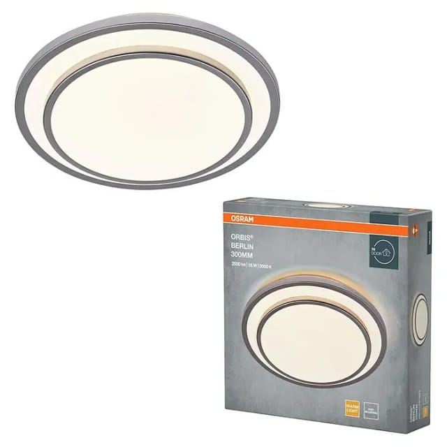 OSRAM LED-Deckenleuchte, 16W, 3000K, 1000lm, warmweiß, IP20, silber, Ø30 cm