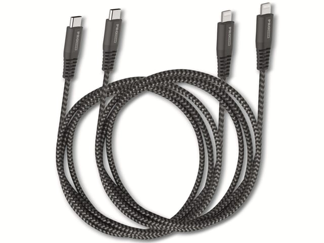 PROUSER USB-Daten/Ladekabel 2er-Set, USB-C zu USB-Lightning, 100/150 cm