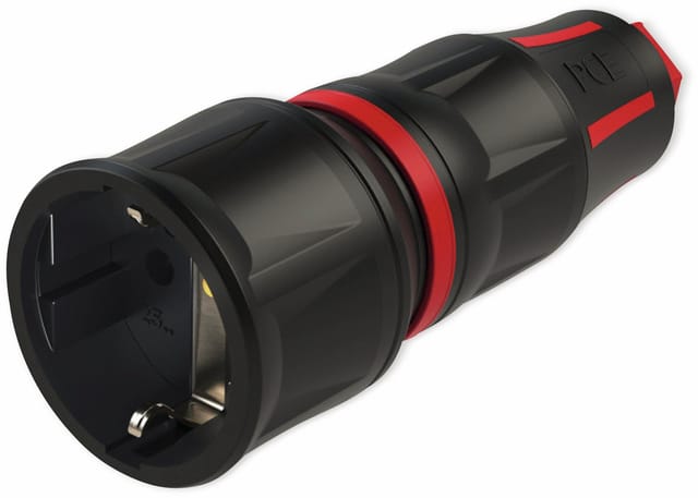 PCE Schutzkontaktkupplung TopTaurus2, schwarz/rot, mit LED