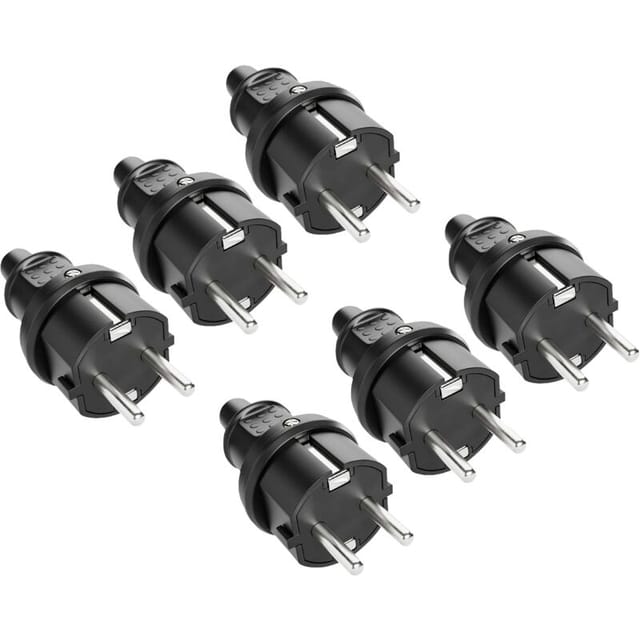 ABSINA Schutzkontaktstecker, schwarz, 6 Stück