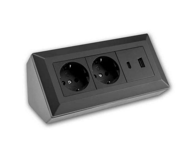 CHILITEC Steckdosenblock 23574, 2-fach, USB-A+C, 16A/250V, schwarz