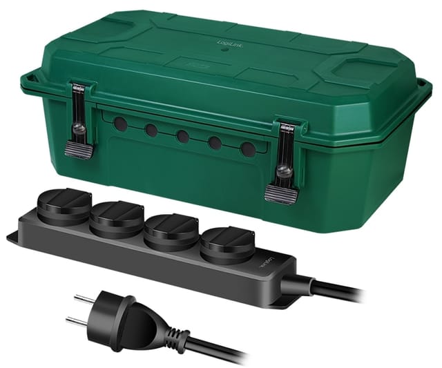 LOGILINK Kabelschutzbox LPS284, 4-fach, Steckerleiste, IP54, grün