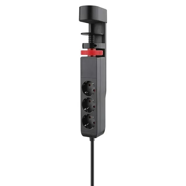 REV Steckdosenleiste mit Tischbefestigung ,3-fach, 2x USB-A, 1x USB-C, schwarz